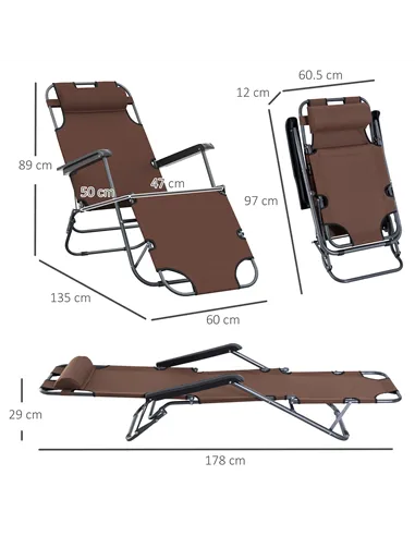 Outsunny 2 in 1 Folding Sun Lounger Reclining Garden Chair Set of 2 with 2-Level Adjustable Backrest, Outdoor Zero Gravity Recli