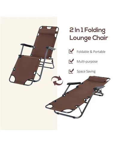 Outsunny 2 in 1 Folding Sun Lounger Reclining Garden Chair Set of 2 with 2-Level Adjustable Backrest, Outdoor Zero Gravity Recli