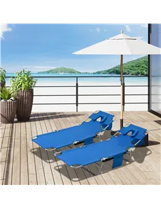 Outsunny 2 Pieces Foldable Sun Lounger with Reading Hole, Portable Sun Lounger with 5 Level Adjustable Backrest, Reclining Loung 2