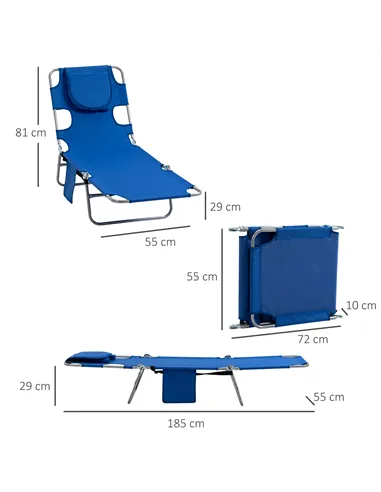 Outsunny 2 Pieces Foldable Sun Lounger with Reading Hole, Portable Sun Lounger with 5 Level Adjustable Backrest, Reclining Loung