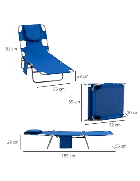 Outsunny 2 Pieces Foldable Sun Lounger with Reading Hole, Portable Sun Lounger with 5 Level Adjustable Backrest, Reclining Loung