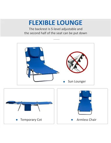 Outsunny 2 Pieces Foldable Sun Lounger with Reading Hole, Portable Sun Lounger with 5 Level Adjustable Backrest, Reclining Loung