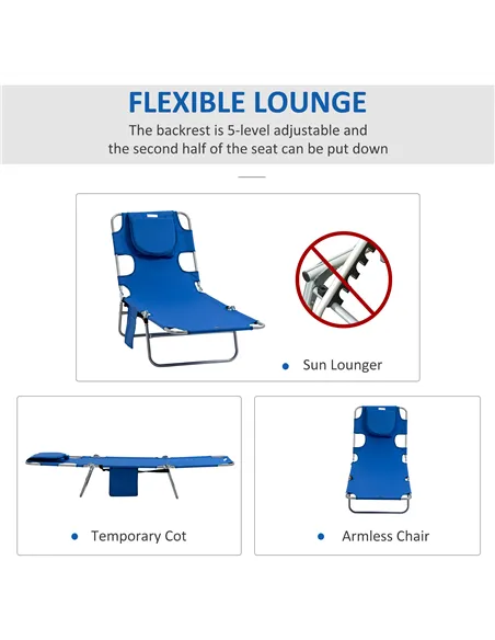 Outsunny 2 Pieces Foldable Sun Lounger with Reading Hole, Portable Sun Lounger with 5 Level Adjustable Backrest, Reclining Loung