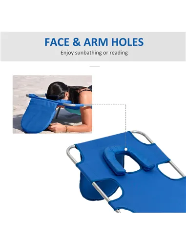 Outsunny 2 Pieces Foldable Sun Lounger with Reading Hole, Portable Sun Lounger with 5 Level Adjustable Backrest, Reclining Loung