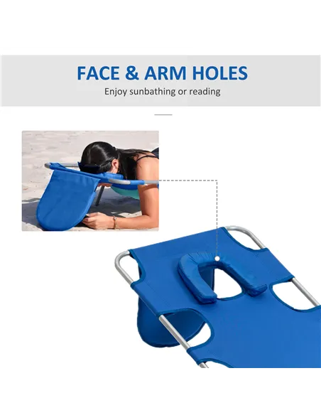 Outsunny 2 Pieces Foldable Sun Lounger with Reading Hole, Portable Sun Lounger with 5 Level Adjustable Backrest, Reclining Loung