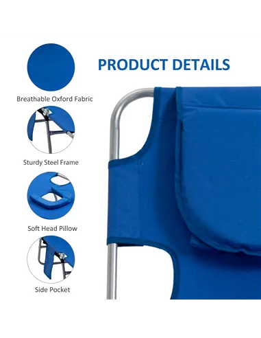 Outsunny 2 Pieces Foldable Sun Lounger with Reading Hole, Portable Sun Lounger with 5 Level Adjustable Backrest, Reclining Loung