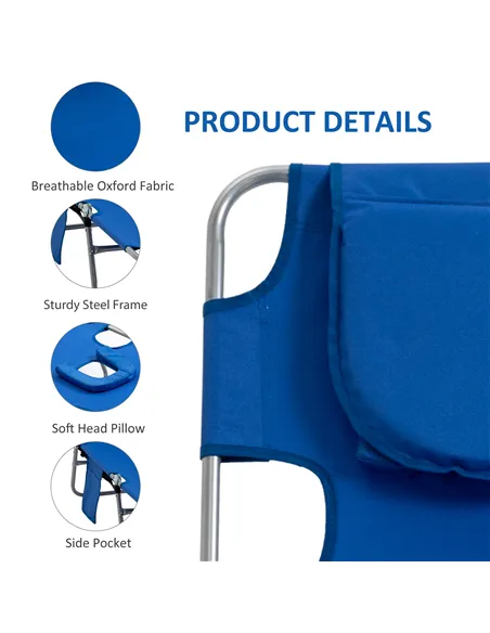 Outsunny 2 Pieces Foldable Sun Lounger with Reading Hole, Portable Sun Lounger with 5 Level Adjustable Backrest, Reclining Loung