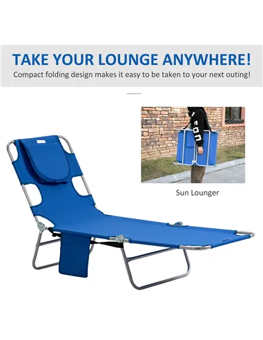 Outsunny 2 Pieces Foldable Sun Lounger with Reading Hole, Portable Sun Lounger with 5 Level Adjustable Backrest, Reclining Loung