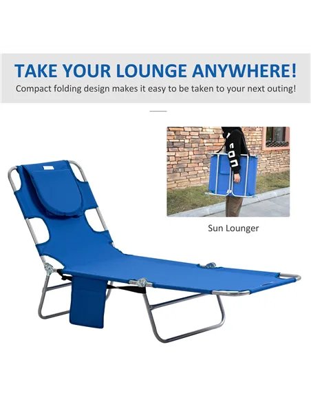 Outsunny 2 Pieces Foldable Sun Lounger with Reading Hole, Portable Sun Lounger with 5 Level Adjustable Backrest, Reclining Loung