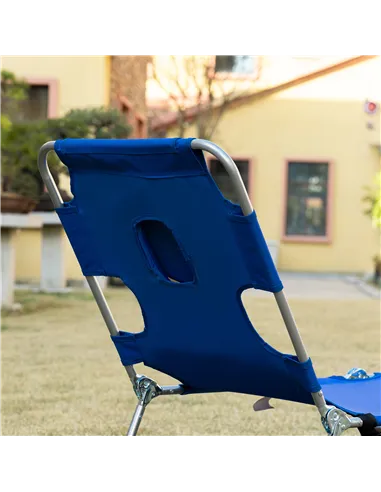 Outsunny 2 Pieces Foldable Sun Lounger with Reading Hole, Portable Sun Lounger with 5 Level Adjustable Backrest, Reclining Loung