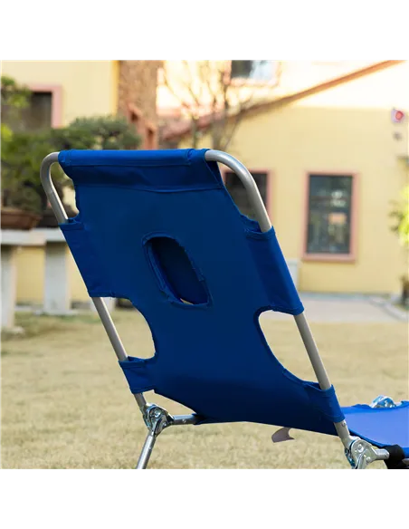 Outsunny 2 Pieces Foldable Sun Lounger with Reading Hole, Portable Sun Lounger with 5 Level Adjustable Backrest, Reclining Loung