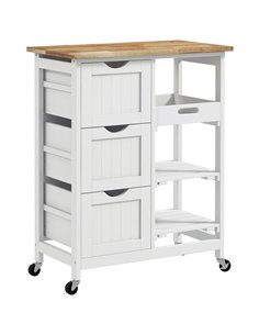 HOMCOM Rolling Kitchen Island Cart, Bar Serving Cart, Compact Trolley on Wheels with Wood Top, Shelves & Drawers for Home Dining