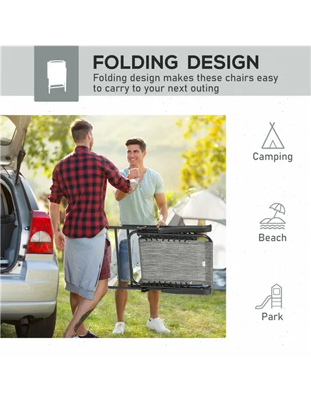 Outsunny  Pieces Patio Folding Chair Set, Outdoor Portable Loungers for Camping Pool Beach Deck, Lawn Chairs with Armrest Steel 