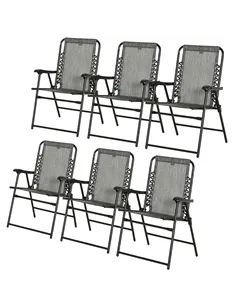 Outsunny Set of 6 Patio Folding Chair Set, Garden Portable Outdoor Chairs with Armrest and Breathable Mesh Fabric Seat and Backr