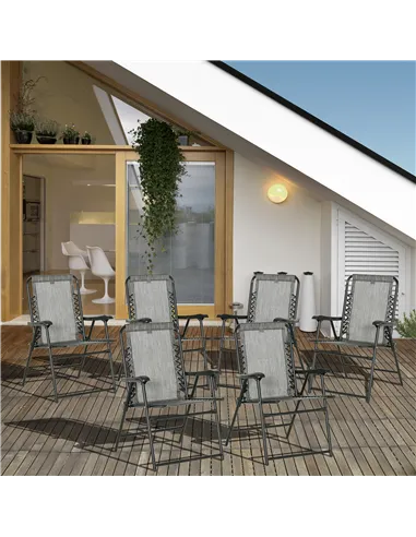 Outsunny Set of 6 Patio Folding Chair Set, Garden Portable Outdoor Chairs with Armrest and Breathable Mesh Fabric Seat and Backr