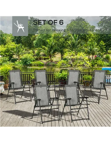Outsunny Set of 6 Patio Folding Chair Set, Garden Portable Outdoor Chairs with Armrest and Breathable Mesh Fabric Seat and Backr