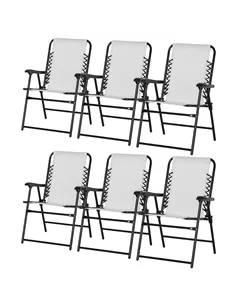 Outsunny Set of 6 Patio Folding Chair Set, Garden Portable Outdoor Chairs with Armrest and Breathable Mesh Fabric Seat and Backr