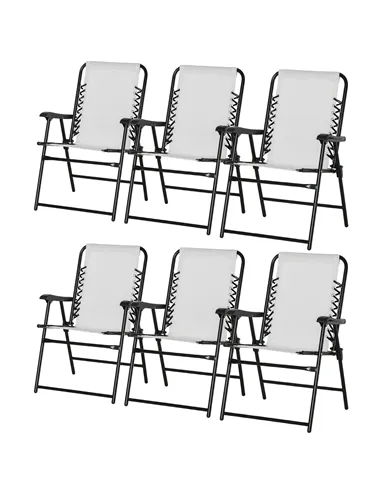 Outsunny Set of 6 Patio Folding Chair Set, Garden Portable Outdoor Chairs with Armrest and Breathable Mesh Fabric Seat and Backr