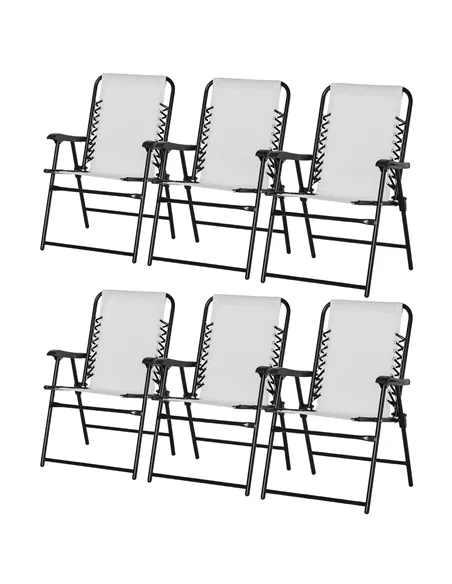 Outsunny Set of 6 Patio Folding Chair Set, Garden Portable Outdoor Chairs with Armrest and Breathable Mesh Fabric Seat and Backr