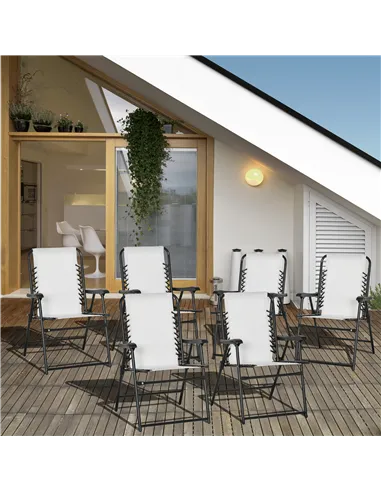 Outsunny Set of 6 Patio Folding Chair Set, Garden Portable Outdoor Chairs with Armrest and Breathable Mesh Fabric Seat and Backr