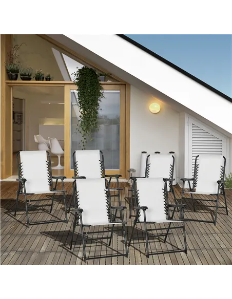 Outsunny Set of 6 Patio Folding Chair Set, Garden Portable Outdoor Chairs with Armrest and Breathable Mesh Fabric Seat and Backr