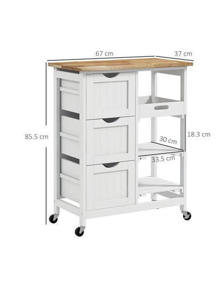 HOMCOM Rolling Kitchen Island Cart, Bar Serving Cart, Compact Trolley on Wheels with Wood Top, Shelves & Drawers for Home Dining
