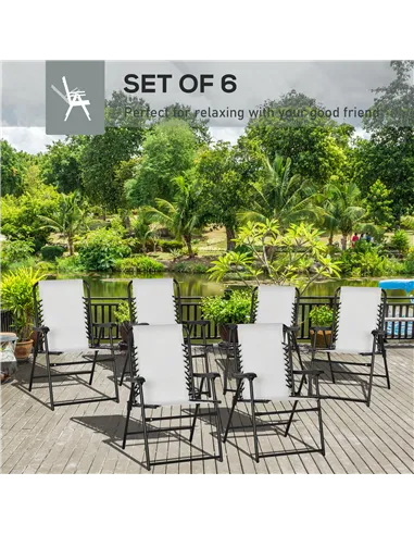 Outsunny Set of 6 Patio Folding Chair Set, Garden Portable Outdoor Chairs with Armrest and Breathable Mesh Fabric Seat and Backr