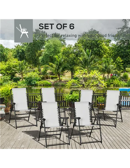 Outsunny Set of 6 Patio Folding Chair Set, Garden Portable Outdoor Chairs with Armrest and Breathable Mesh Fabric Seat and Backr