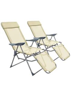 Outsunny Set of Two Sun Loungers, with Five-Position Adjustable Backs - Beige
