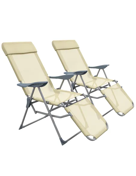 Outsunny Set of Two Sun Loungers, with Five-Position Adjustable Backs - Beige