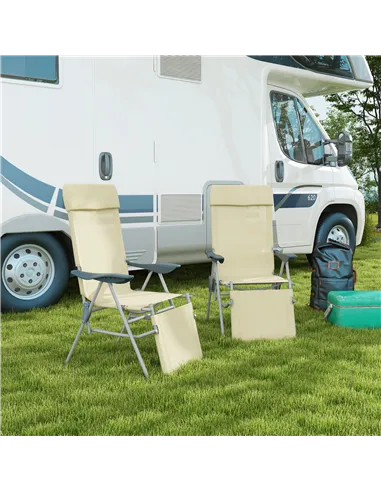 Outsunny Set of Two Sun Loungers, with Five-Position Adjustable Backs - Beige