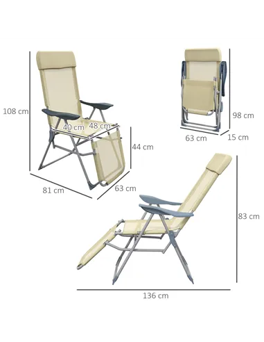 Outsunny Set of Two Sun Loungers, with Five-Position Adjustable Backs - Beige