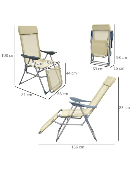 Outsunny Set of Two Sun Loungers, with Five-Position Adjustable Backs - Beige