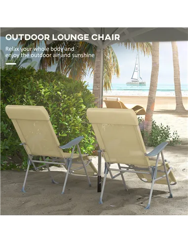 Outsunny Set of Two Sun Loungers, with Five-Position Adjustable Backs - Beige