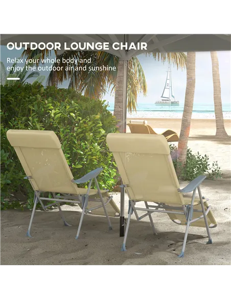Outsunny Set of Two Sun Loungers, with Five-Position Adjustable Backs - Beige