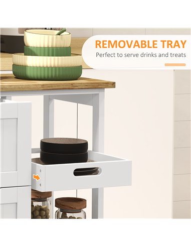 HOMCOM Rolling Kitchen Island Cart, Bar Serving Cart, Compact Trolley on Wheels with Wood Top, Shelves & Drawers for Home Dining