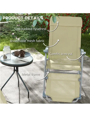 Outsunny Set of Two Sun Loungers, with Five-Position Adjustable Backs - Beige