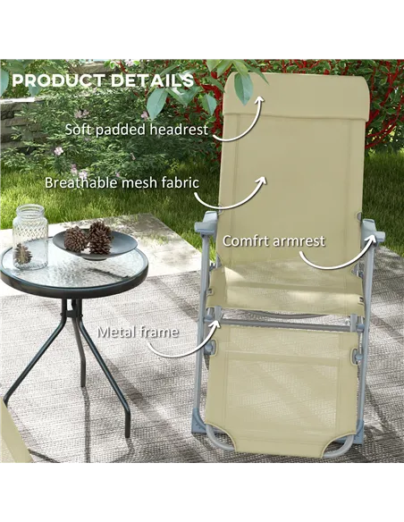 Outsunny Set of Two Sun Loungers, with Five-Position Adjustable Backs - Beige