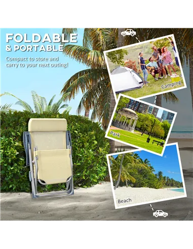 Outsunny Set of Two Sun Loungers, with Five-Position Adjustable Backs - Beige