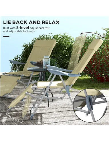 Outsunny Set of Two Sun Loungers, with Five-Position Adjustable Backs - Beige