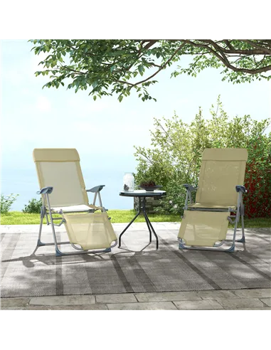 Outsunny Set of Two Sun Loungers, with Five-Position Adjustable Backs - Beige