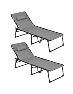Outsunny Set of Two Sun Loungers, with Five-Position Reclining Backs - Grey