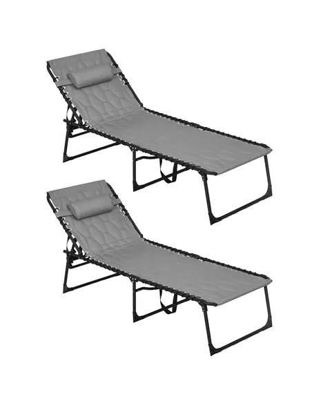 Outsunny Set of Two Sun Loungers, with Five-Position Reclining Backs - Grey