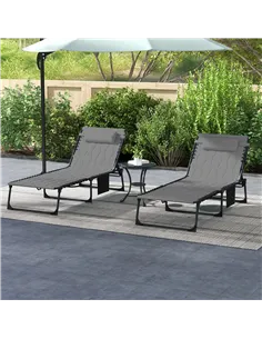 Outsunny Set of Two Sun Loungers, with Five-Position Reclining Backs - Grey 2