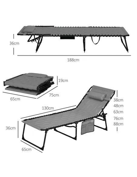 Outsunny Set of Two Sun Loungers, with Five-Position Reclining Backs - Grey