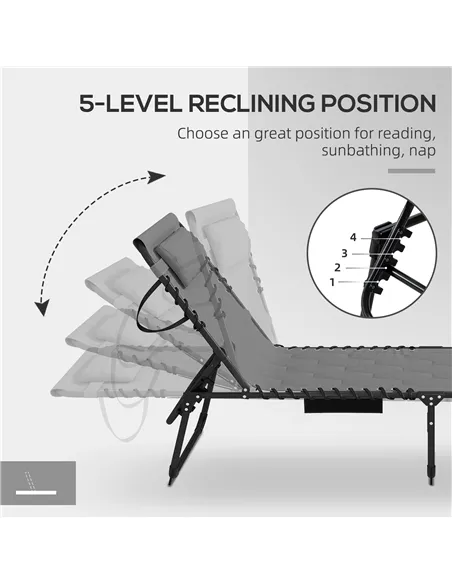 Outsunny Set of Two Sun Loungers, with Five-Position Reclining Backs - Grey