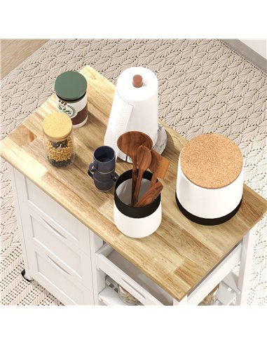 HOMCOM Rolling Kitchen Island Cart, Bar Serving Cart, Compact Trolley on Wheels with Wood Top, Shelves & Drawers for Home Dining