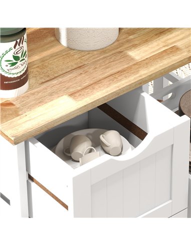 HOMCOM Rolling Kitchen Island Cart, Bar Serving Cart, Compact Trolley on Wheels with Wood Top, Shelves & Drawers for Home Dining