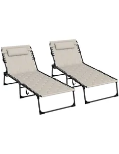 Outsunny Set of Two Sun Loungers, with Five-Position Reclining Backs - Khaki