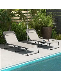 Outsunny Set of Two Sun Loungers, with Five-Position Reclining Backs - Khaki 2